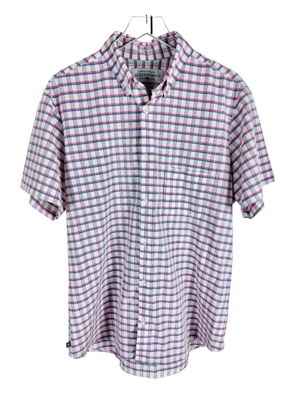 Mizzen+Main Men's Plaid Button-Up Short Sleeve Shirt Red/White/Blue